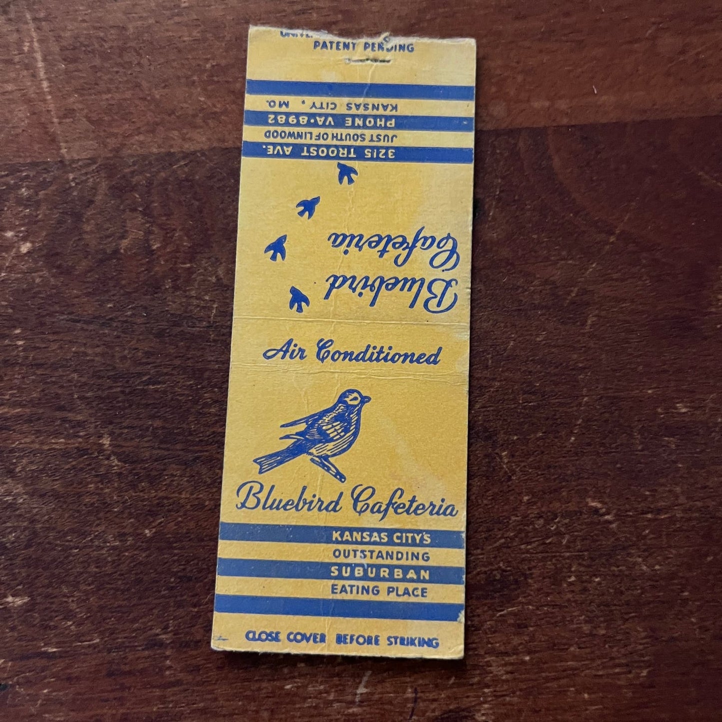 Bluebird Cafeteria Kansas City MO Advertising Matchbook Cover SB3-M3