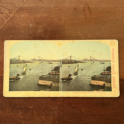 The East River From Brooklyn Bridge NY Antique Stereoview Card H2-3