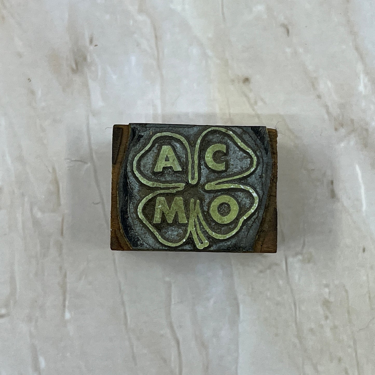 Vintage Letterpress Printers Block Plate AMCO 4 Leaf Clover SC8