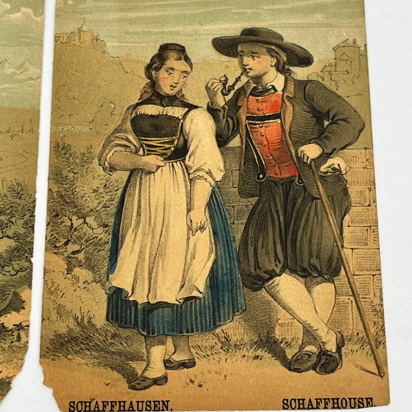 Antique German Lithograph Set of 2 Zürich Schaffhausen Schaffhouse 4.5 x 3" AC2