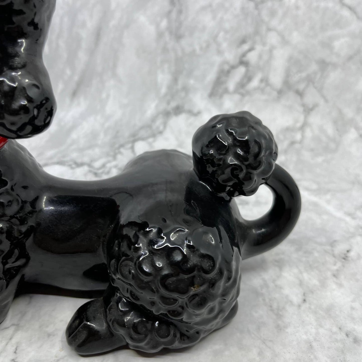 Vintage MCM Gloss Black Poodle Atlantic Mold Porcelain Figurine 7x11" TJ1