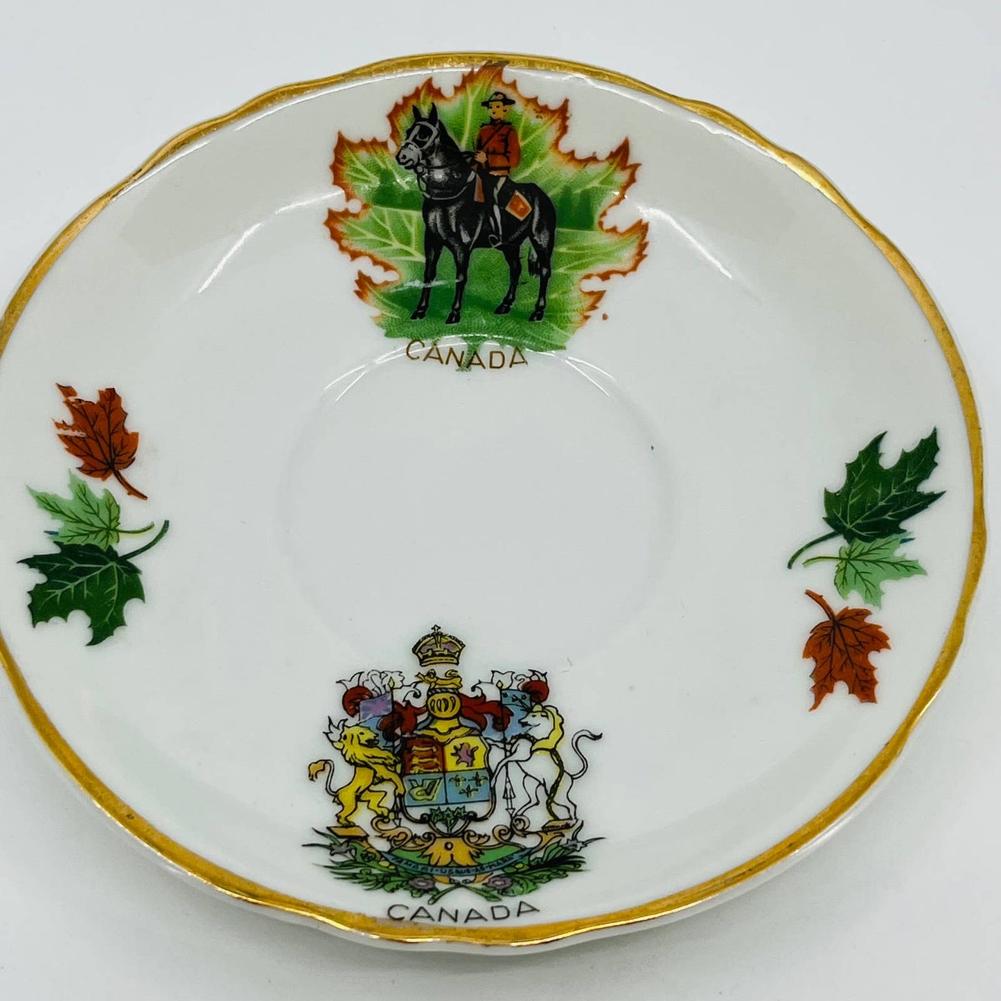 VTG Napco Tea Cup and Saucer Set Canada Canadian Mountie Coat of Arms 1MD361 TB3