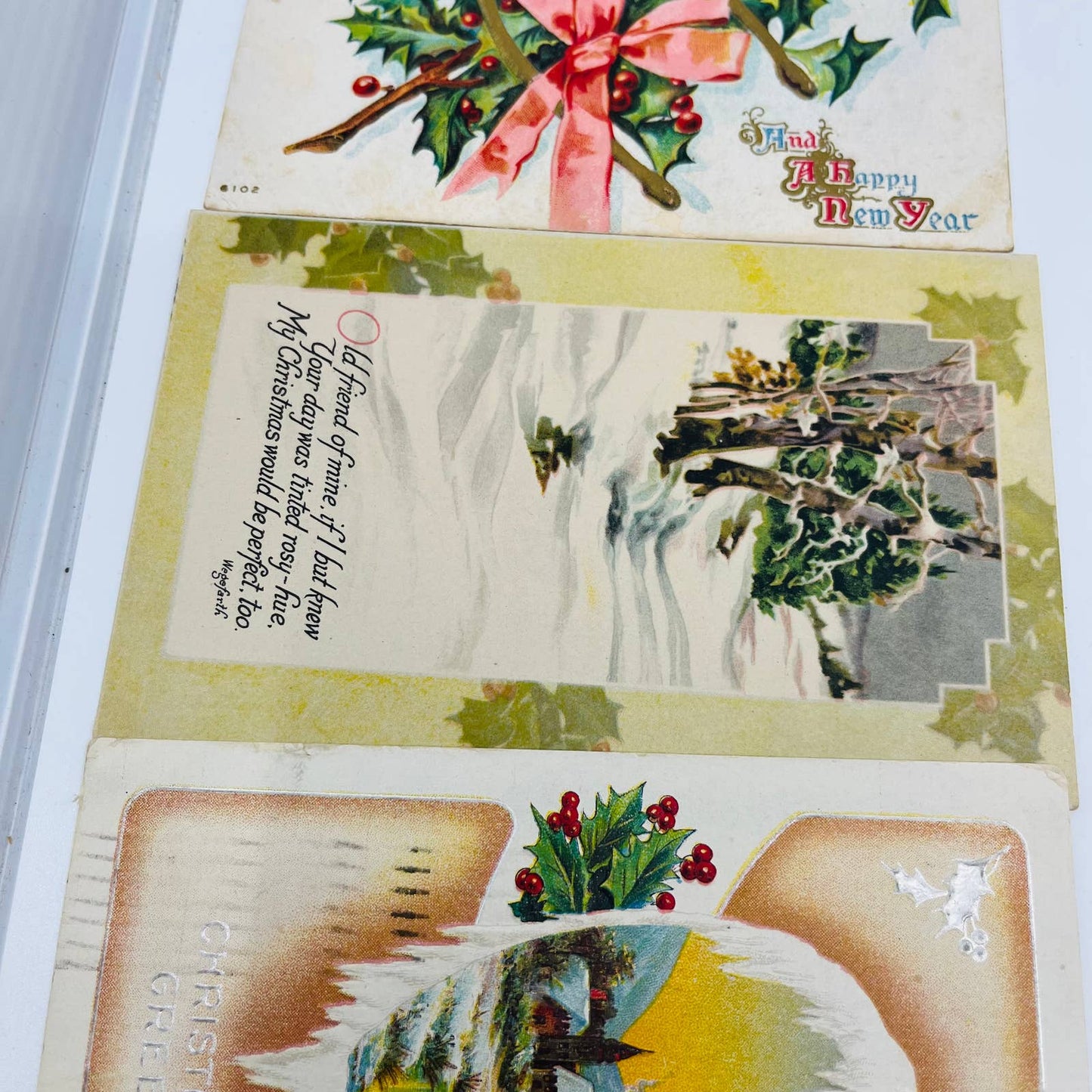 Antique 1900-30 Huge 22pc Christmas Post Card Lot Embossed Gilt Dresden TD1-2