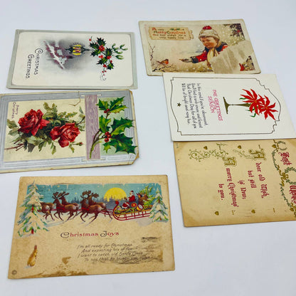 Antique 1900-30 Huge 22pc Christmas Post Card Lot Embossed Gilt Dresden TD1-2