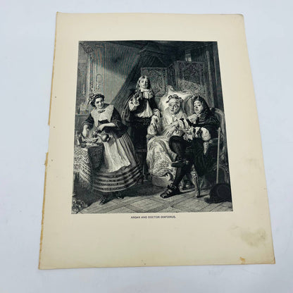 1880s Art Print Engraving Moliére Le Malade Imaginaire ARGAN & DOCTOR DIAFOIRUS