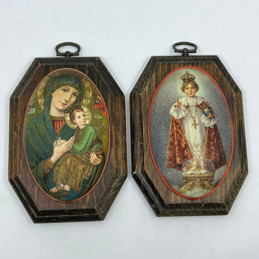 Vintage Catholic Wall Hangings Lady of Perpetual Help Jesus Infant of Prague TG4