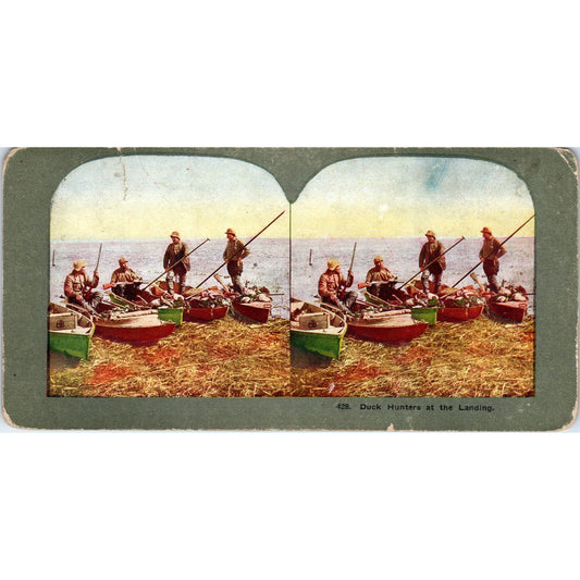 Victorian Duck Hunters at the Landing - Antique Stereoview Card H3-2