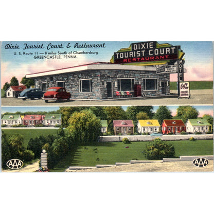 Vintage Postcard Dixie Tourist Court & Restaurant Greencastle PA TD9-P1