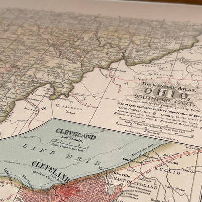 Antique 1897 The Century Atlas Map of OHIO SET OF 2 Color Engraved 12.5 x 17 FL5