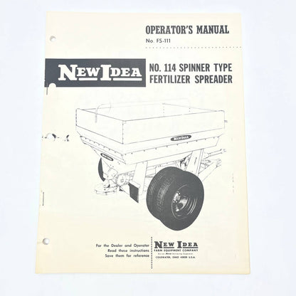 Original 1966 New Idea Manual FS-111 No 114 Spinner Type Fertilizer Spreader TB9