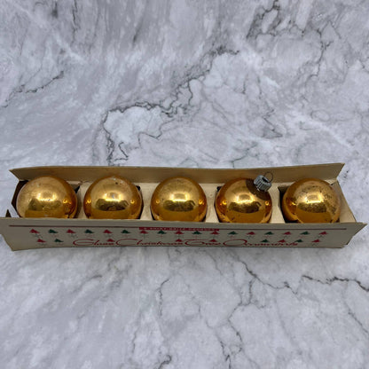 Shiny Brite Vintage Mercury Glass Christmas Ornaments Set of 5 in Box Gold 2"