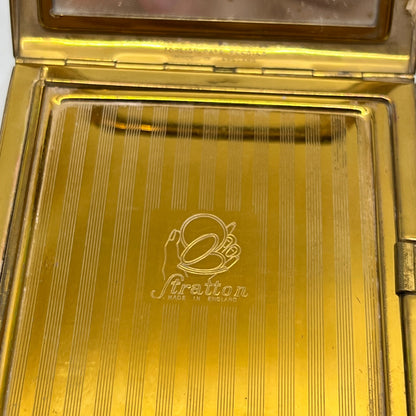 1950s Stratton England GOLD TONE Pinstripe Black Enamel Powder Compact SC8
