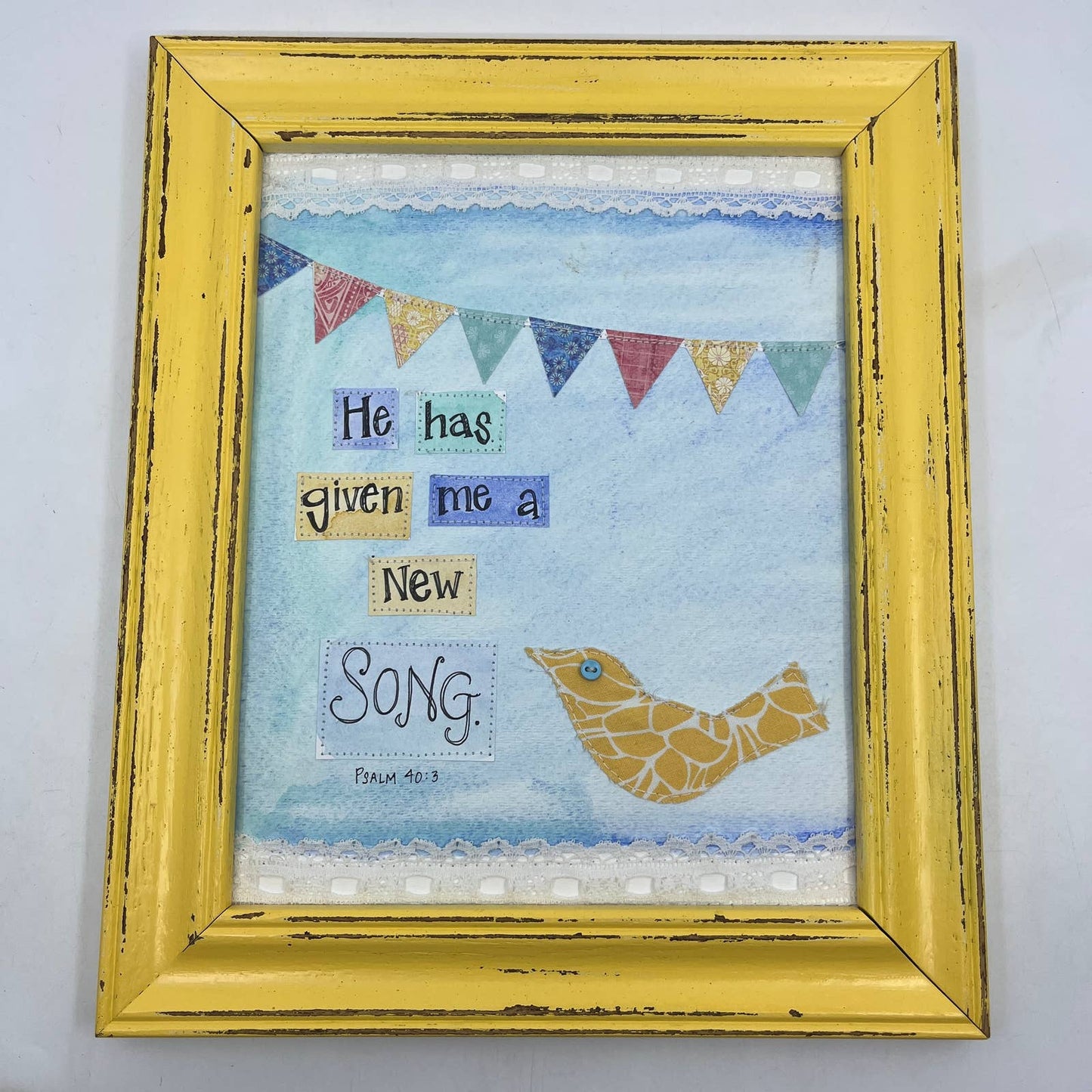 Original Mixed Media Wall Art Psalm 40:3 Bird Elisabeth Forman 10.5 x 12.5" TI4