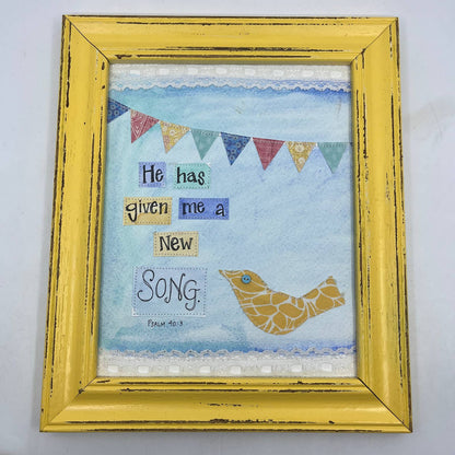 Original Mixed Media Wall Art Psalm 40:3 Bird Elisabeth Forman 10.5 x 12.5" TI4