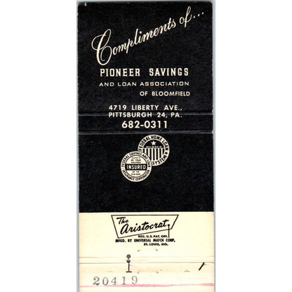 Pioneer Savings Pittsburg PA Advertising Matchbook Cover SA1-M6