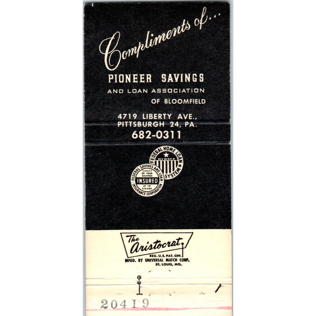 Pioneer Savings Pittsburg PA Advertising Matchbook Cover MM9-7