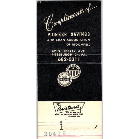 Pioneer Savings Pittsburg PA Advertising Matchbook Cover MM9-7