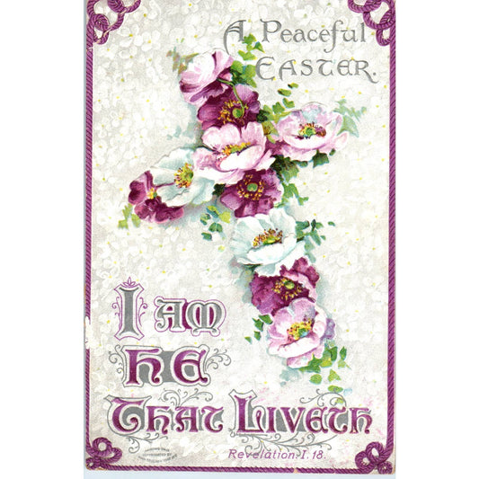 Antique Postcard Easter Embossed Revelation 1:18 I am He That Liveth  SF2