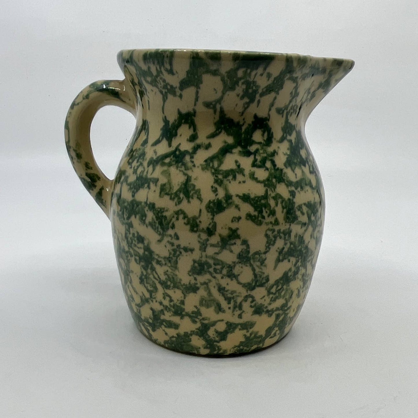 Robinson Ransbottom Green Spongeware Pitcher RRP Roseville 1 Pt 4.5” TH5-1