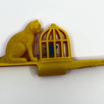Vintage Yellow and Red Plastic Cat &  Bird Cage Slide Whistle West Germany TE1