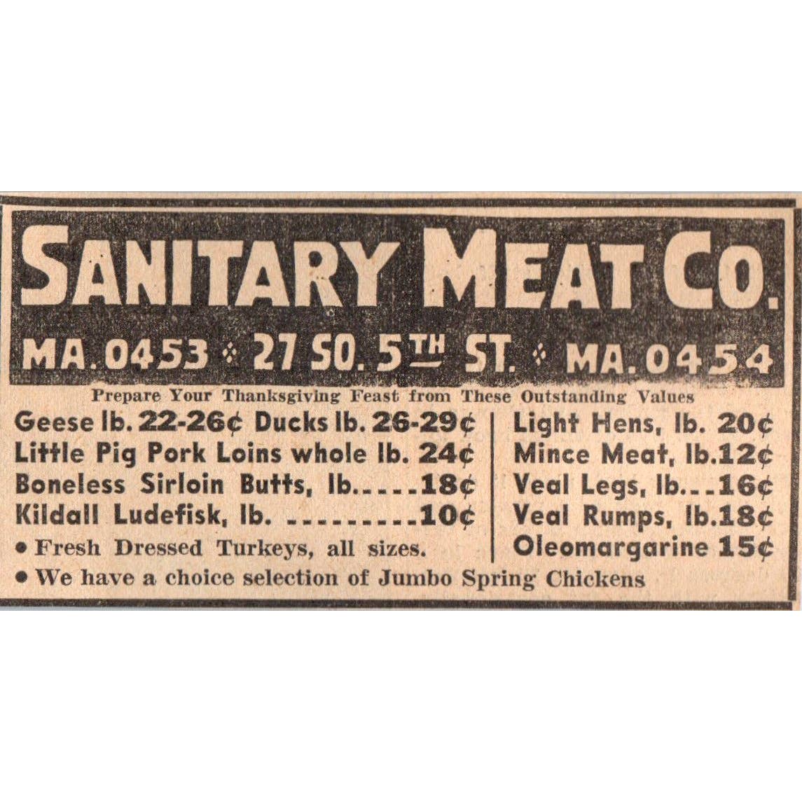 1935 Minneapolis Journal Newspaper Ad Sanitary Meat Co 27 So. 5th St.  FL5-6