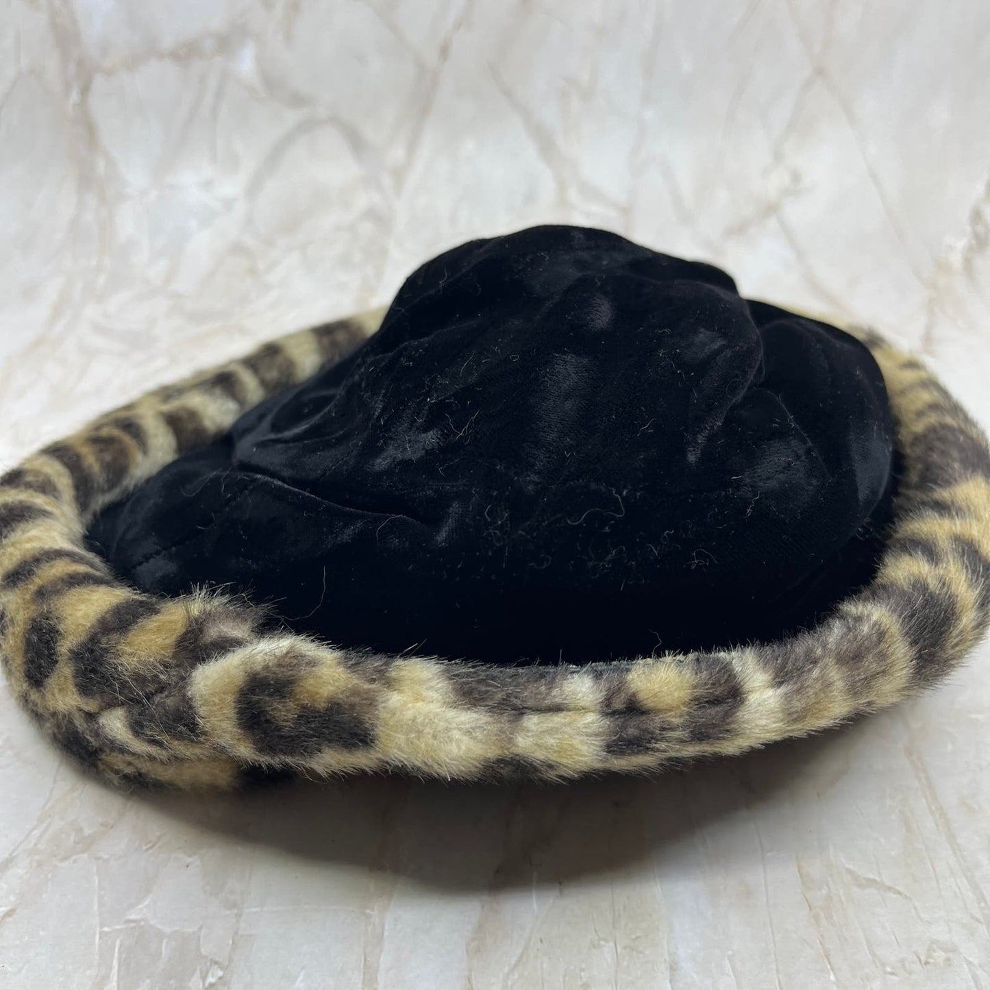 Vintage Black Velvet & Leopard Print Ladies Hat HB1
