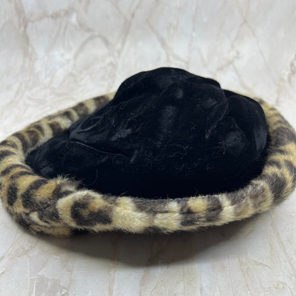 Vintage Black Velvet & Leopard Print Ladies Hat HB1