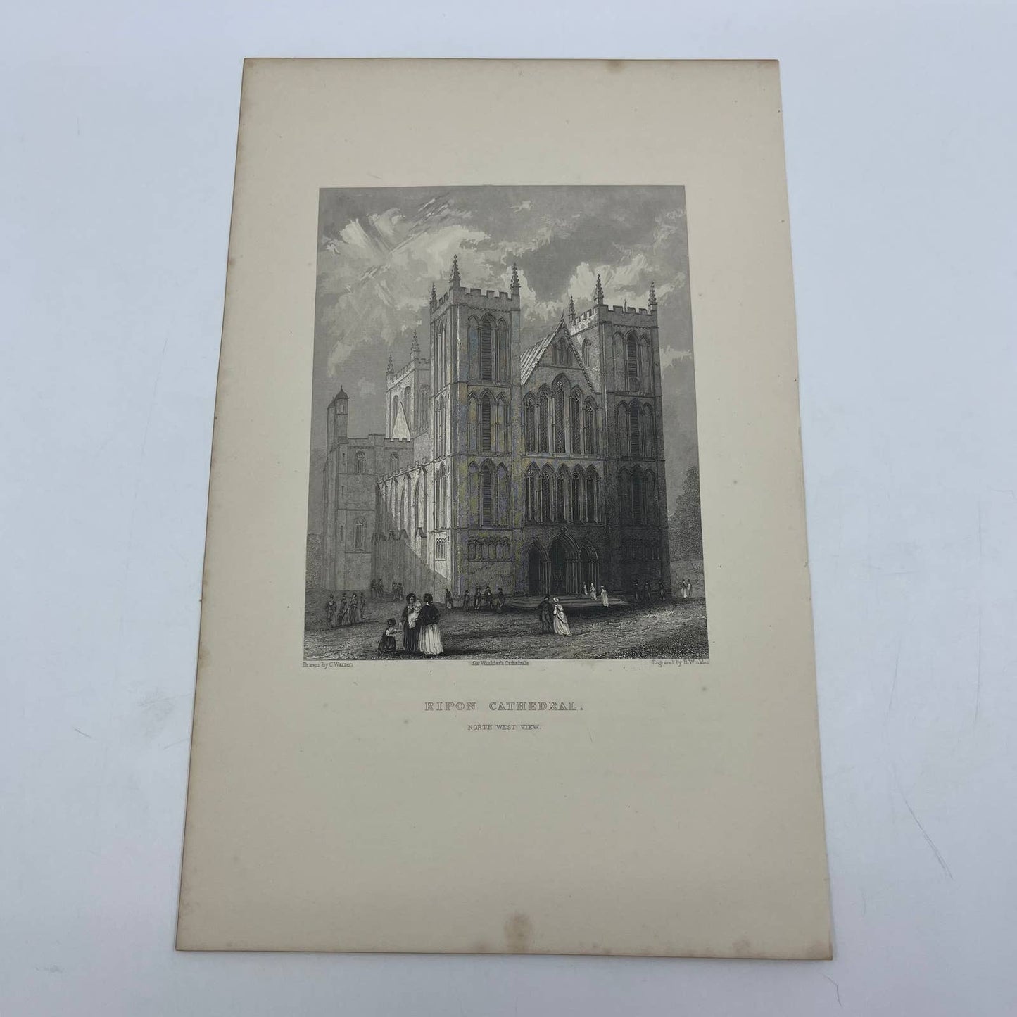1842 Original Art Engraving Ripon Cathedral, Floor Plan and Bio TG6