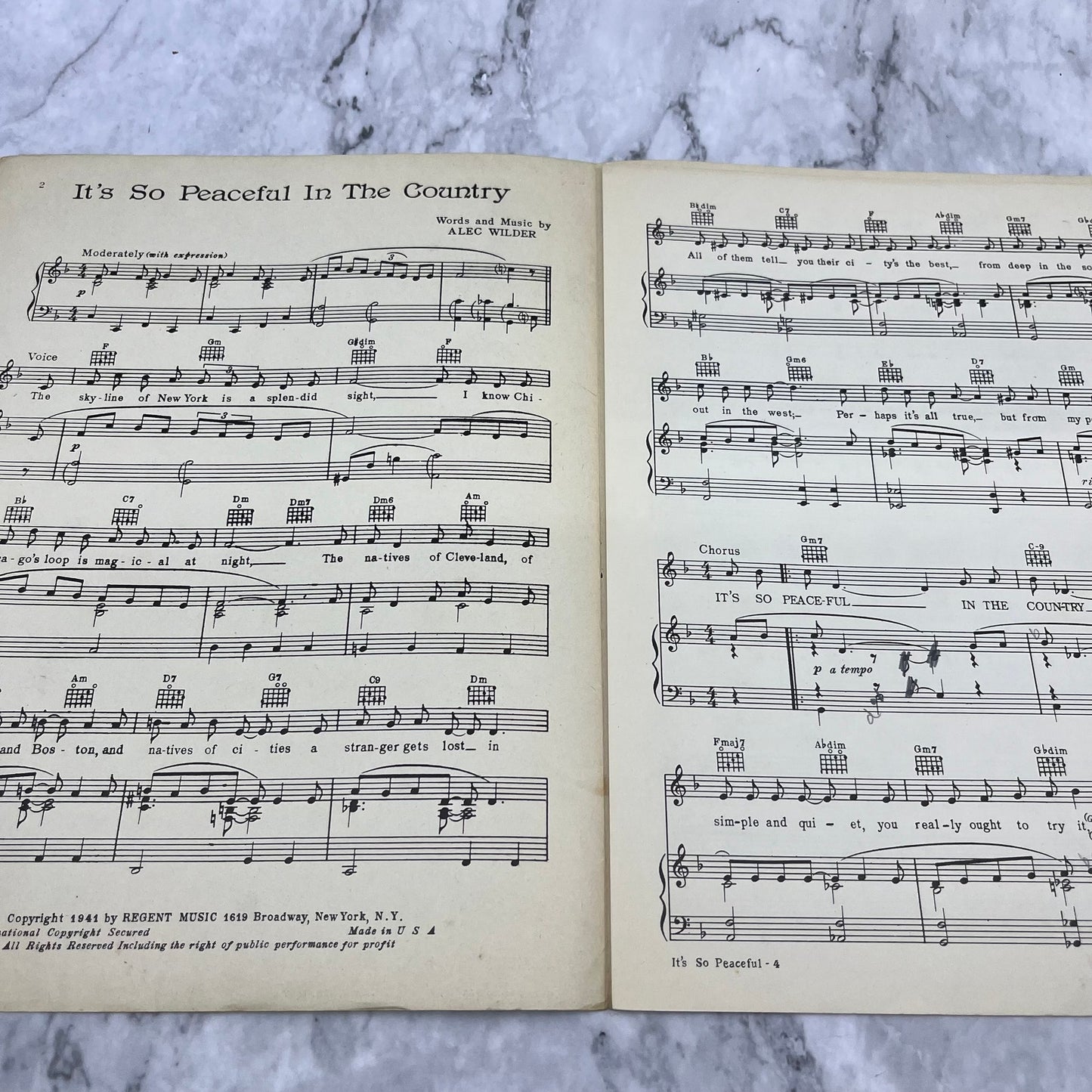 It's So Peaceful In The Country Alec Wilder Mildred Bailey 1941 Sheet Music V41-2