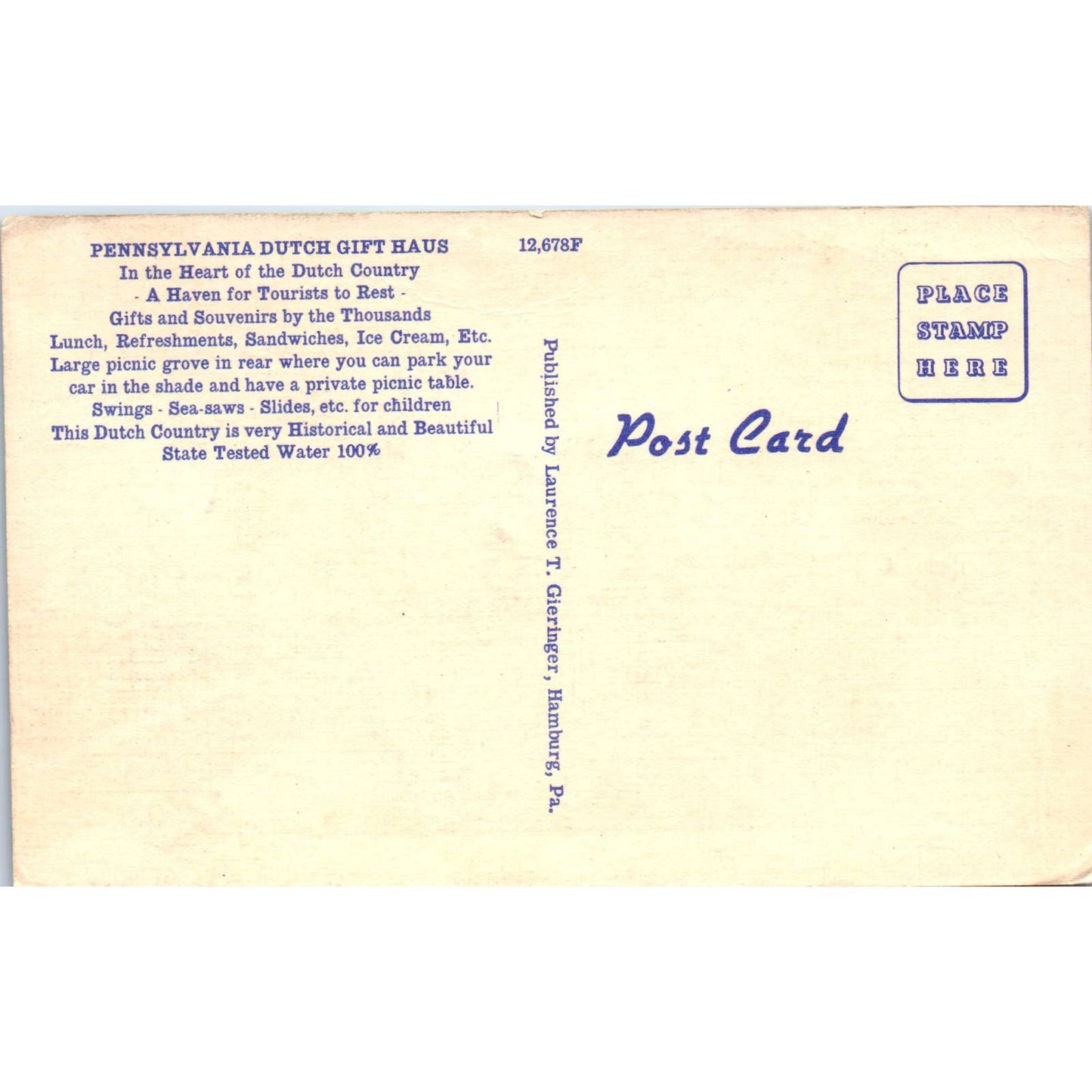Vintage Postcard Pennsylvania Dutch Gift Haus Hamburg PA TD9-P1