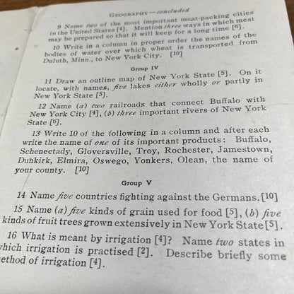 1918 University of the State of New York NYU 219th High School Geography Test A7