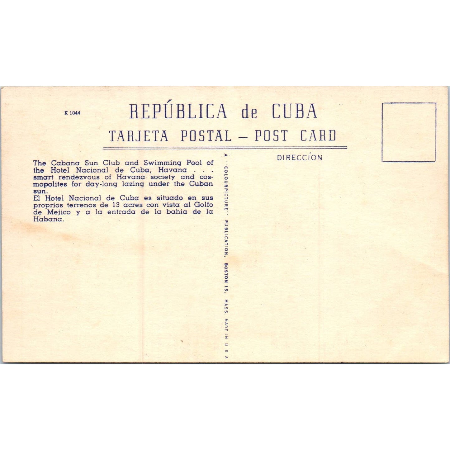 Habana Sun Club Hotel Nacional Havana c1905 Cuba Original Postcard TK1-P16