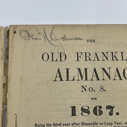 The Old Franklin Almanac for 1867 A. Winch Philadelphia No. 8 TG6