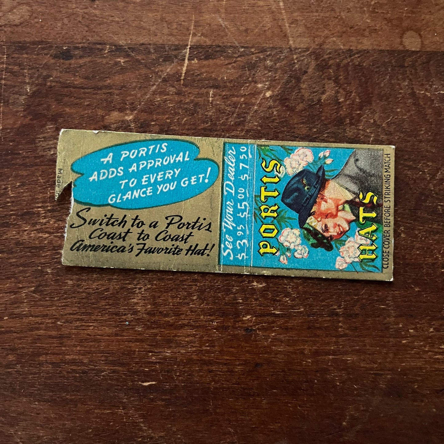 Portis Hats Advertising Matchbook Cover SA9-M13