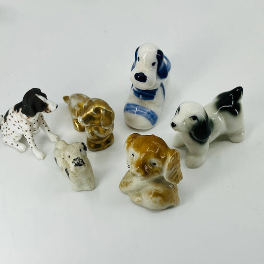 Vintage Lot of 6 Mini Dog Figurines Porcelain Ceramic Resin 1” SA5