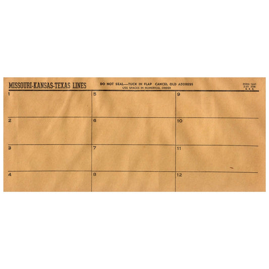 Vintage Missouri-Kansas-Texas Lines Railroad Envelope Blank SE4