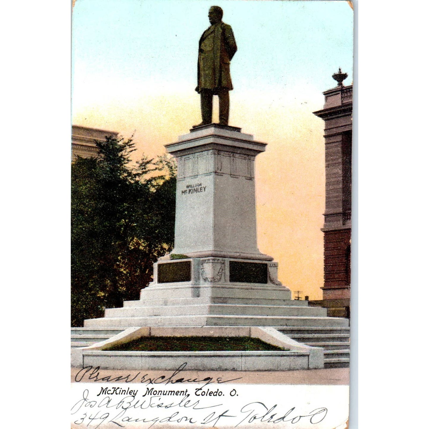 1907 Postcard McKinley Monument Toledo Ohio TD9