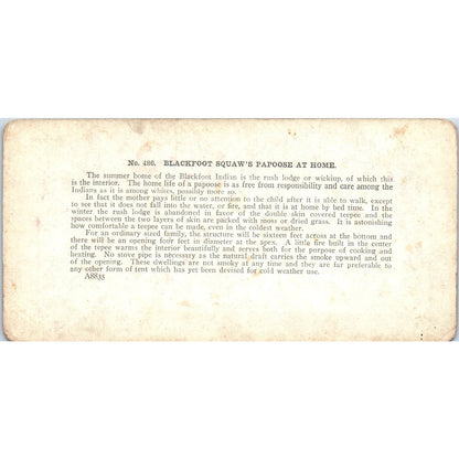 Blackfoot Squaw's Papoose at Home - Antique Stereoview Card TJ1-C1
