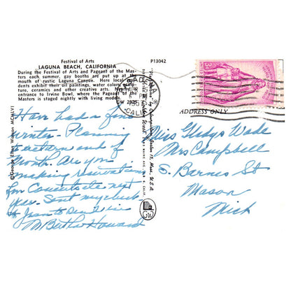 Vintage Postcard - Festival of Arts Laguna Beach California 1957 AD9