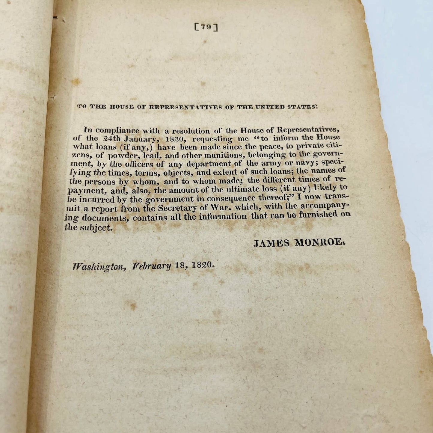 RARE 1820 Report of the Secretary of War Memo John C Calhoun James Monroe EA1