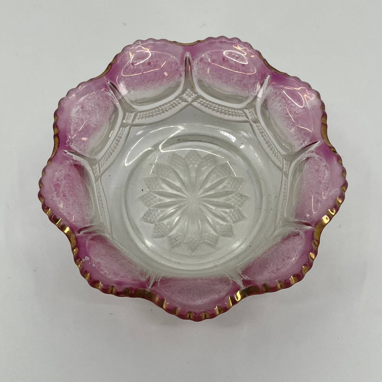 Antique Mirror Panel Berry Bowl Glass 15086 Pink Blush Gold Galloway EAPG 4” SA3