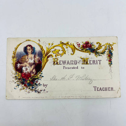 1862 Civil War Era Reward of Merit Award Card Teacher and Student AA2