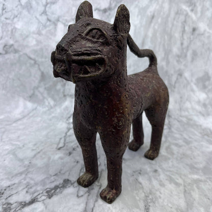 Antique Bronze West African Tribal Benin Leopard Statue Nigeria 7x8.5” TD8