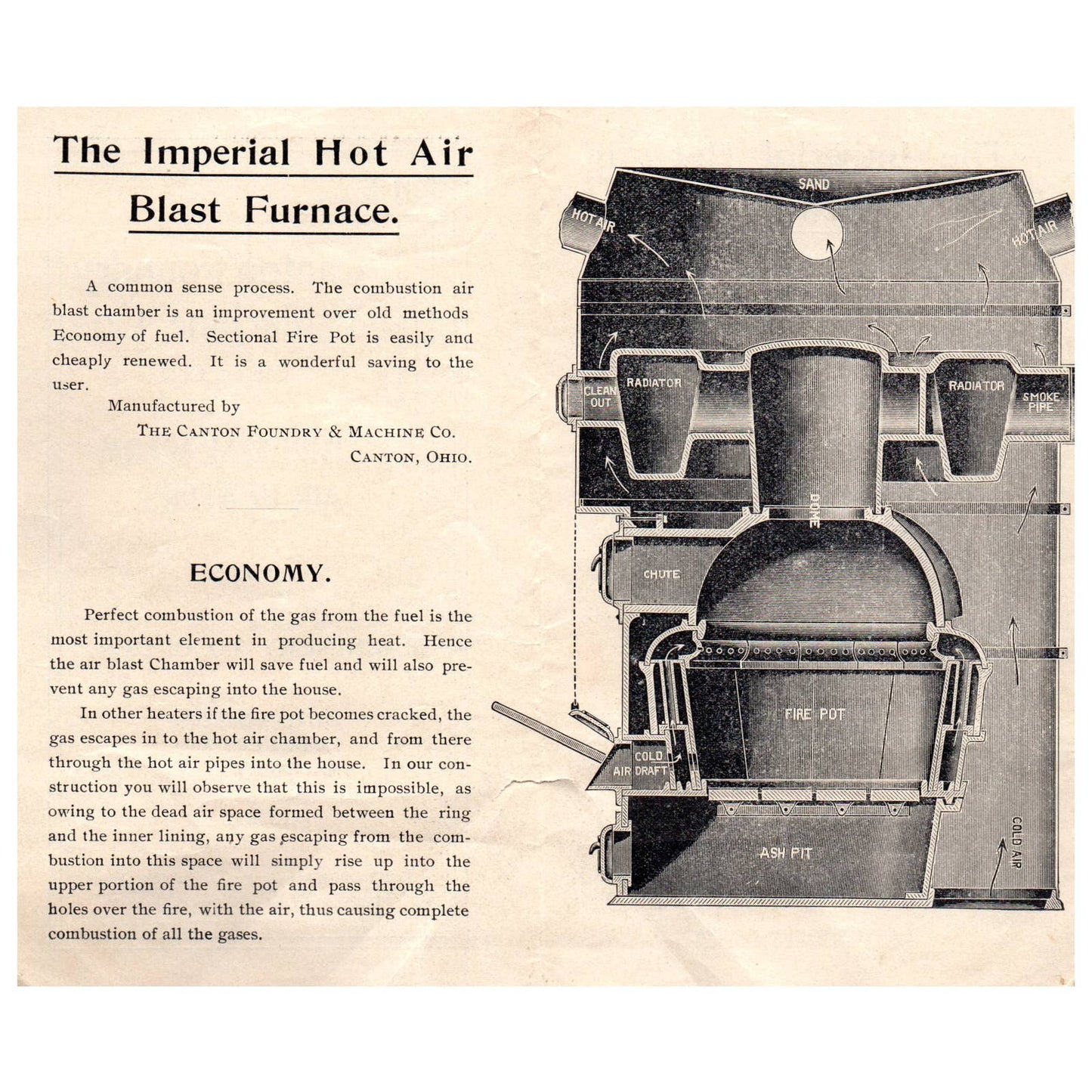 Antique Leaflet - The Canton Foundry Machine Co Imperial Warm Air Heaters OH AD8
