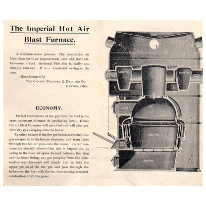Antique Leaflet - The Canton Foundry Machine Co Imperial Warm Air Heaters OH AD8