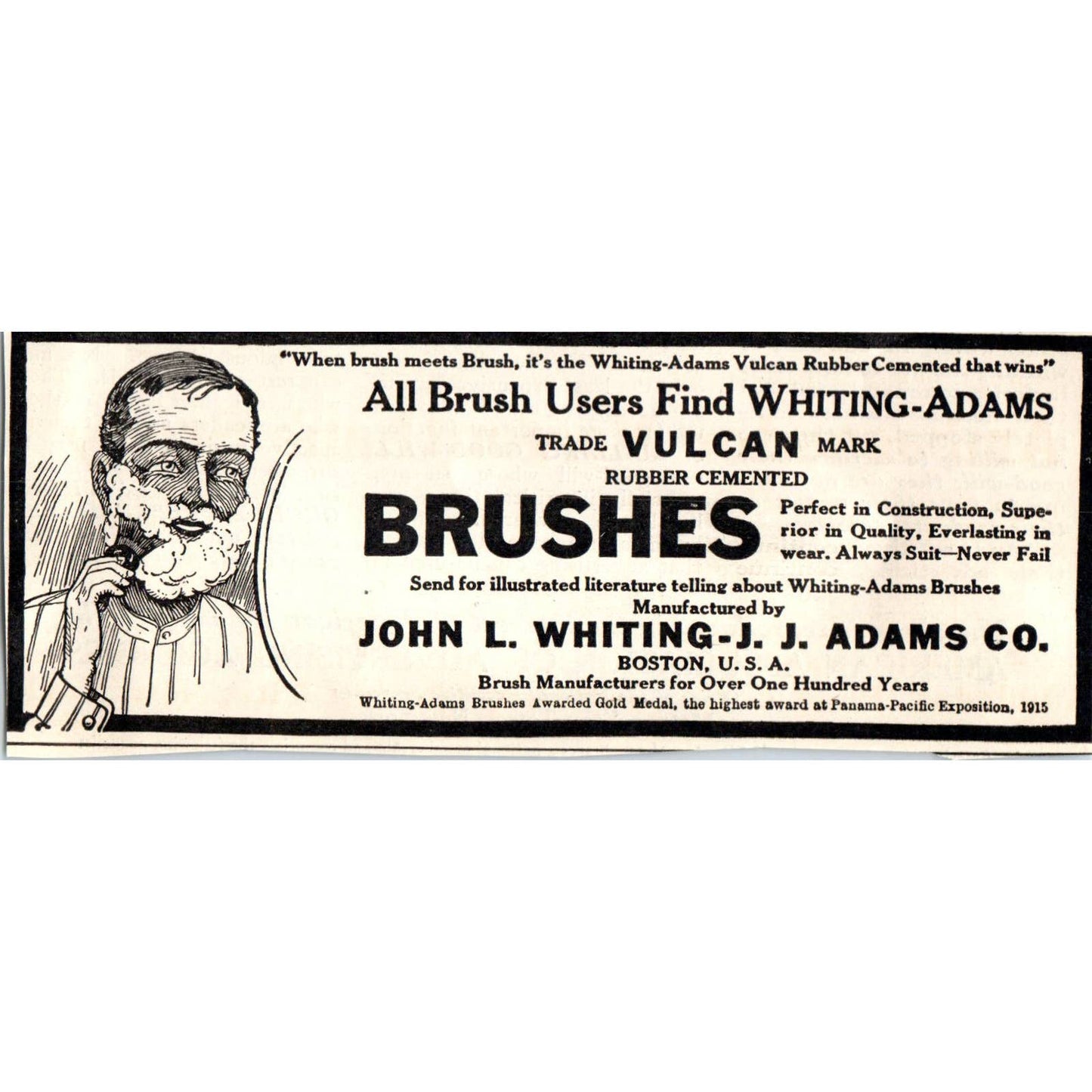 c1920 Harper's Magazine Ad - Whiting-Adams Vulcan Rubber Shaving Brushes EA3-3
