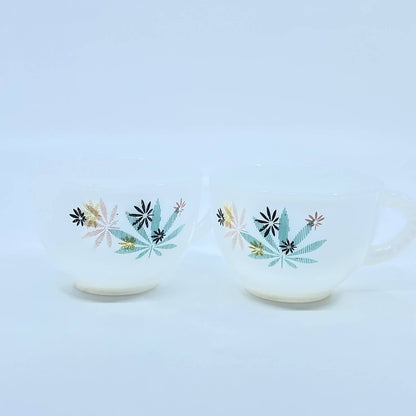 VTG Federal Glass Atomic Flower Set of 2 Milk Glass Tea Cups for Snack Set TG5