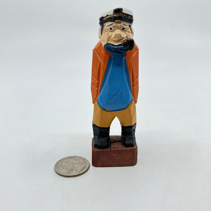 Vintage Hand Carved Painted Ship Captain Statue w/ Pipe 4” Nautical Marine TK3