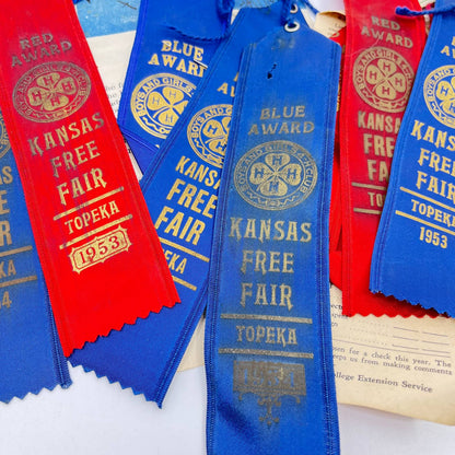 1950s Lot of Prize Ribbons Kansas Free Fair 4-H Fair Topeka Kansas TA3-3