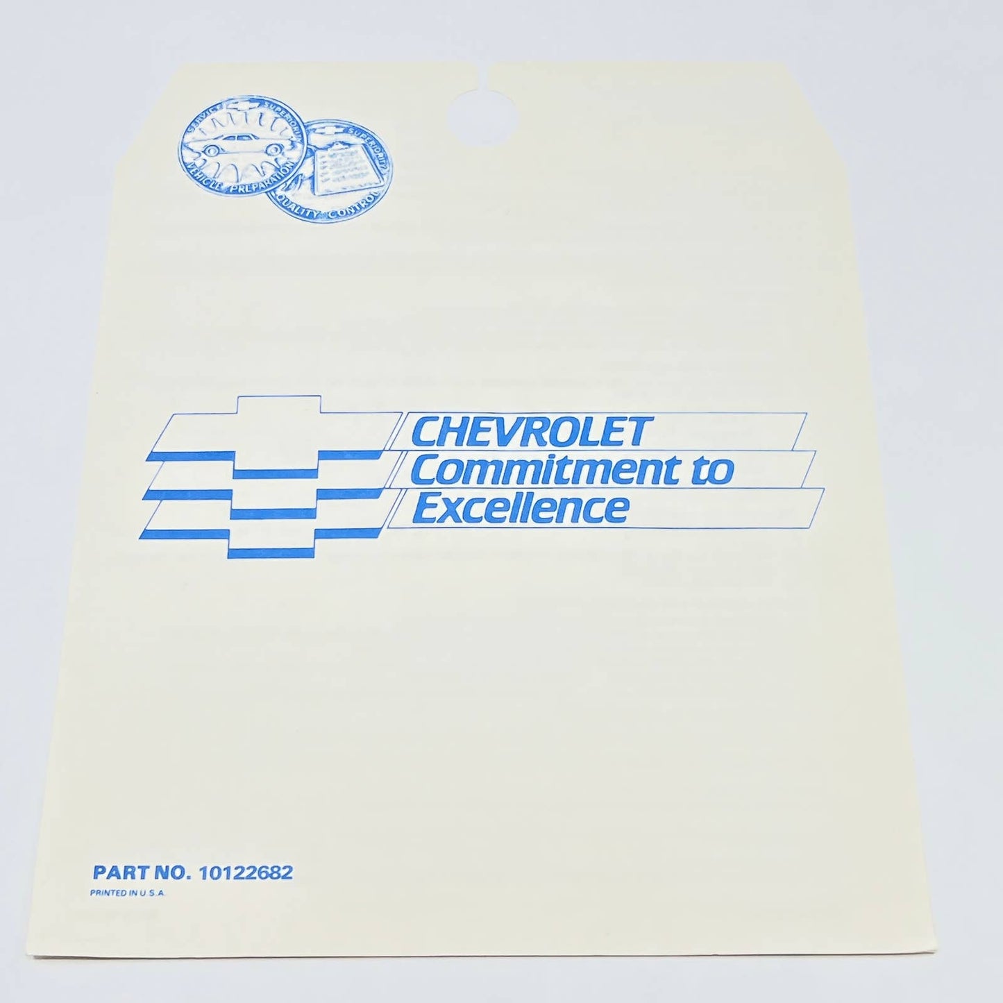 1986 Chevrolet Dealer New Car Inspection Checklist Hang Tag Blank AB7